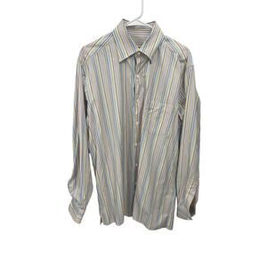 Ermenegildo Zegna Button Front Shirt Yellow Blue Orange Striped Untuck Large